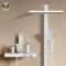 EMKE Duschsystem mit Thermostat,Weiß Matt, Einstellbarer Durchfluss Duschsystem Regendusche, 36x24 cm Regendusche, 4-Strahl Handbrause, inkl. Brausestange und Schlauch