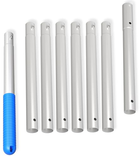 Greenerever Poste de 3,2 m para limpieza de piscinas; varilla de aluminio ajustable de 8 secciones; longitud de paso extensible resistente; compatible con la mayoría de redes de skimmer, rastrillos