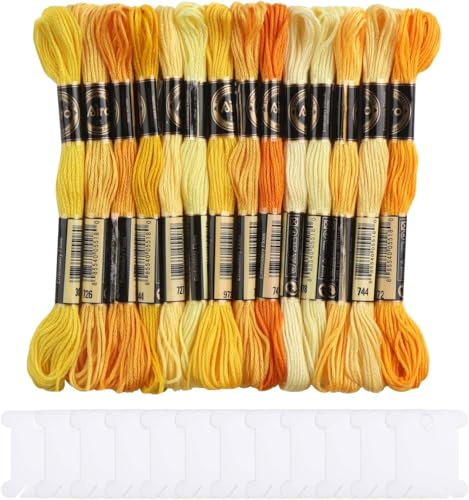 DERAYEE 14 fili di ricamo punto croce giallo con carta, 8 m fili di cotone per braccialetto dell'amicizia, kit per il tempo libero creativo e forniture da cucito