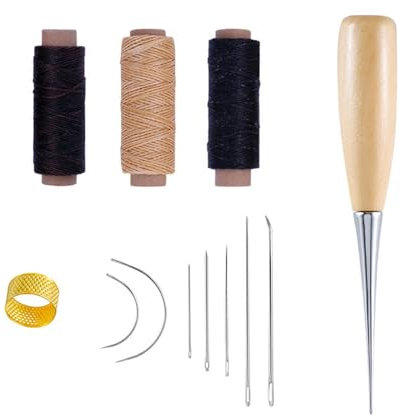 ZCBZBN Leder Nähen Kit - 12 Nähwerkzeuge, 30m Gewachstes Garn und Handnähnadelbohrer für Stoff, Polsterung, Teppichrestaurierung, Handmade DIY