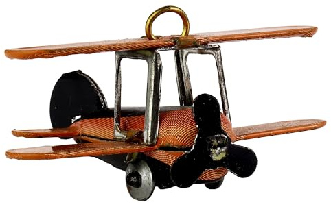 Blechspielzeug - Mini Flugzeug Doppeldecker - Deko Anhänger - Metall orange
