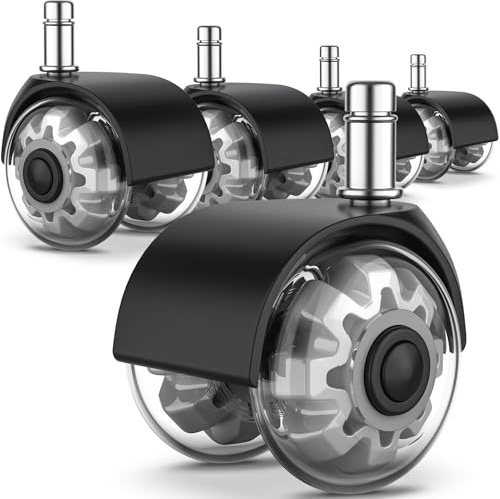 Aevcvok Bürostuhl Rollen 11mmx22mm, 5er Set Gummirollen für Bürostühle,Bürostuhl-Räder Ersatzrollen Drehstuhlrollen,Super Leise Hartbodenrollen für Bürostuhl