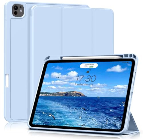 KVTVOU Case for iPad Air 13 Inch 2025 M3/2024 M2, for iPad Pro 12.9 Inch 6th / 5th Generation 2022/2021, Soft TPU Protective Case with Pencil Holder(Support Charging), Auto Wake/Sleep, White Ice