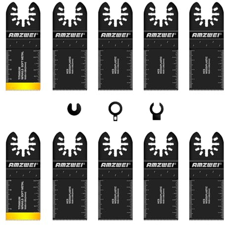 AMZWEI 10PCS Multi Tool Blades Multitool Blades for Wood Plastics Metal | 2PCS Titanium Blades,8PCS HCS Blades, Quick Release Multi Tool Blade Compatible with Dewalt,Bosch,Milwaukee, Makita, Ryobi