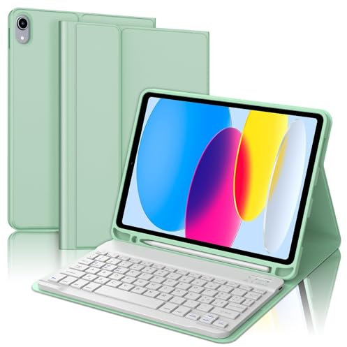 SENGBIRCH Teclado iPad A16 11/10 Generación (2025/2022), Funda Teclado para iPad 10 Gen 10.9/11 Generación 11 Pulgadas, Español Ñ Bluetooth Magnéticamente con Despetar/Dormir Auto Funda, Verde Claro
