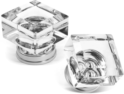 Operitacx Square Crystal Cabinet Knobs 1.38 Inch Clear Glass Drawer Handles for Wardrobe Dresser Cupboard with Smooth Safe Edges Easy Installation 2 Pack