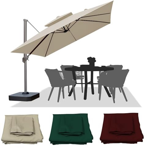 WORDFUN Toldo De Repuesto para Sombrilla De Patio, Replacement 8 Rib Cuadrado Parasol Canopy, Parasol De Repuesto para Sombrilla, Cubierta De Recambio Resistente Al Agua Antiultravioleta(Khaki,2.5M)