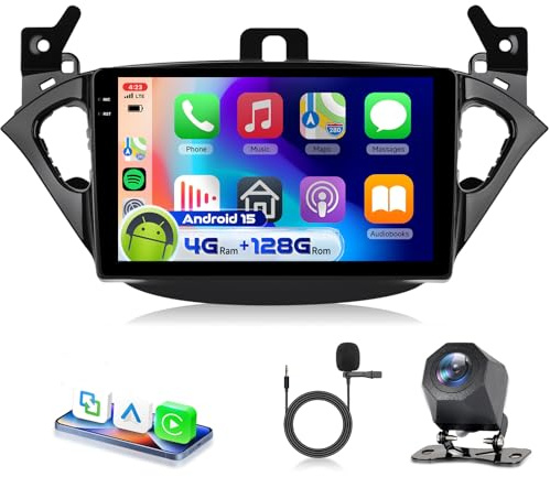 4G&128G 9 Autoradio per Opel Corsa E 2015-2019/Adam 2013-2016 con Carplay Android Auto Wireless Android 15,Bluetooth RDS/FM Radio,Wi-Fi GPS Navi,Telecamera posteriore AHD