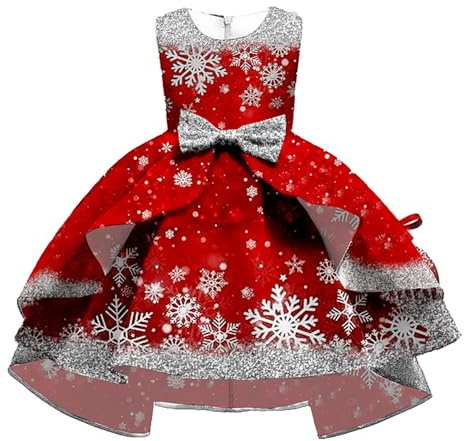 Generisch Mädchen Weihnachtskleid Ärmellos Weihnachtsmann Schneemann Weihnachtsfeier Abschlussball Abendkleider Kleinkind Festival Outits Adventskalender Kinderbuch (Red, 7-8 Years)