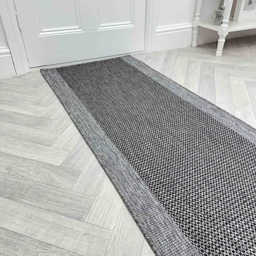 runrug Indoor/Outdoor Hallway Runner Rug - Waterproof Reversible Carpet for Hall, Patios & Garden - Stain-Resistant, Durable & Pet-Friendly - 390cm x 70cm - 5mm Thick - Vichy, Midnight