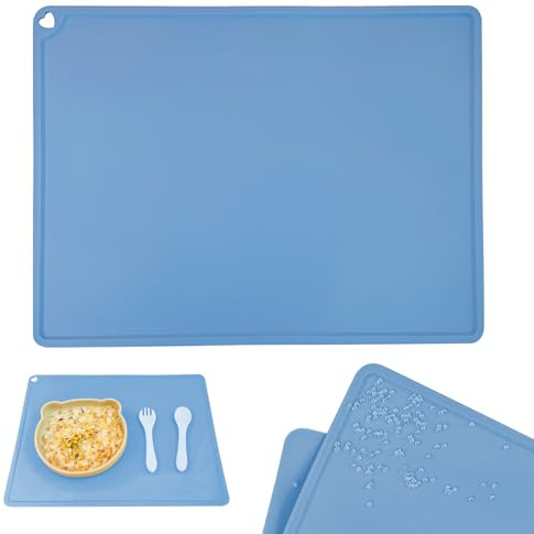 Euablfo 60 x 40cm Malunterlage, Silikonmatte, Wiederverwendbare Malmatte Bastelunterlage für Kinder, Tischmatte für Basteln Malen DIY-Projekte (Blau)