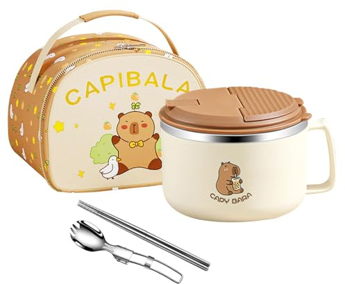 Ramen Bowl Set, Cute Capybara Design, 1300ml Large Capacity, Noodles Bowl With Splicing Spoon And Folding Chopsticks, Multipurpose Ramen Cooker Bowls, With Lid And Storage Case, For Kids, Adults
