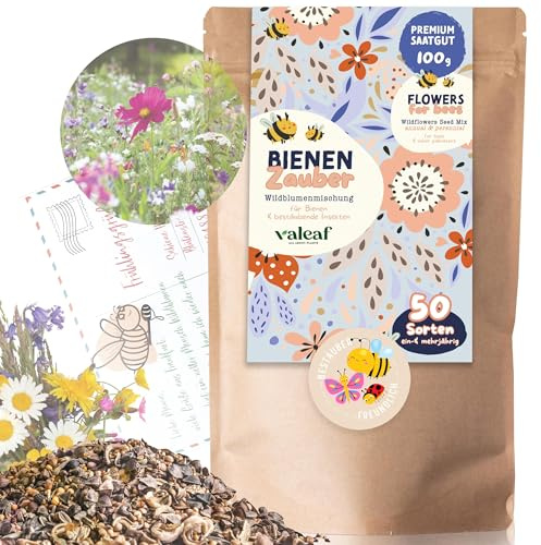 Blumensamen 100g für 50 m² - Bunte Wildblumenmischung für Bienen - Insektenfreundliche Blumen für Garten & Balkon
