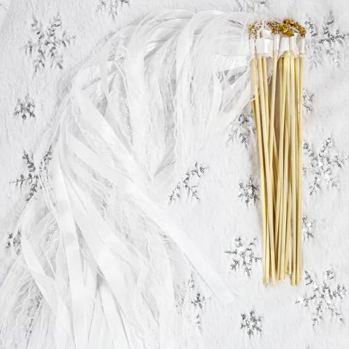 Holiwe 50 Stück Wedding Wands,Zauberstäbe Hochzeit Luftschlangen,Romantic Seidenfeenstab,Hochzeit Stäbe Mit Glöckchen für Hochzeiten Geburtstage Partys Feiertagsfeiern Verwendet (50 Stück Weiß)