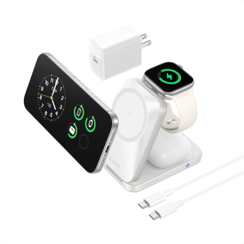 Anker Prime 3-in-1 Ladestation,Qi2.2 25W, AirCool kabelloses Ladegerät | Kompakt & faltbar, MagSafe-kompatibel für iPhone 17, Apple Watch & AirPods (ohne Akku, Netzteil erforderlich).