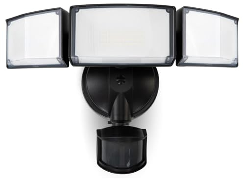 LUTEC LED Security Lights Motion Sensor Light Outdoor, 3-Head Motion Detected Flood Light, 5000K Daylight, IP54 Water Resistant, Dusk to Dawn for Garage, Yard, Porch (Black)