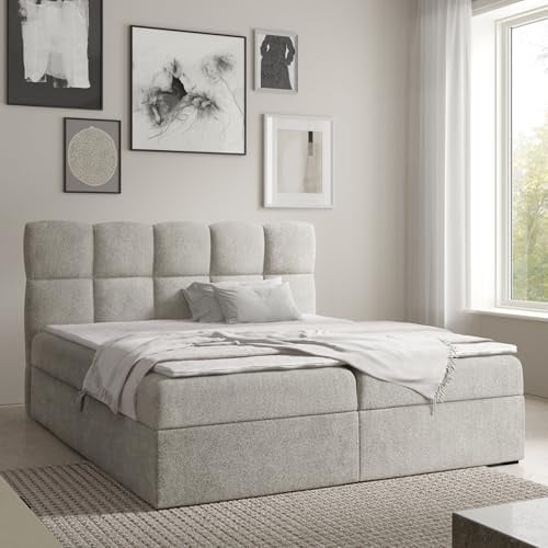 Home Collective Boxspringbett Polsterbett Doppelbett Bett mit Stauraum viele Größen & Farben | Topper inklusive | modernes Design mit Kassettensteppung Schlafzimmer Jugendzimmer | Hellgrau 120x200 cm