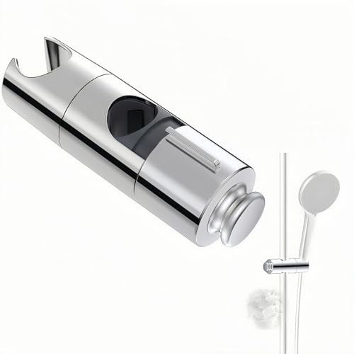 Shower Head Holder for Riser Rail, Universal Shower Slider Bracket Fits 19–25 mm Rails, Adjustable Handheld Shower Holder with Anti-Slip Grip, Chrome Finish, Tool-Free Installation, Replacement Clamp