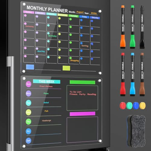 REJOECE 2Stk 40x30cm Acryl Magnetische Wochenplaner,Wochenplaner Abwischbar | Transparenter Monatsplaner Abwischbar, Wiederverwendbarer Weekly Planner Whiteboard, Wochenplaner Abwischbar für Kühlschrank