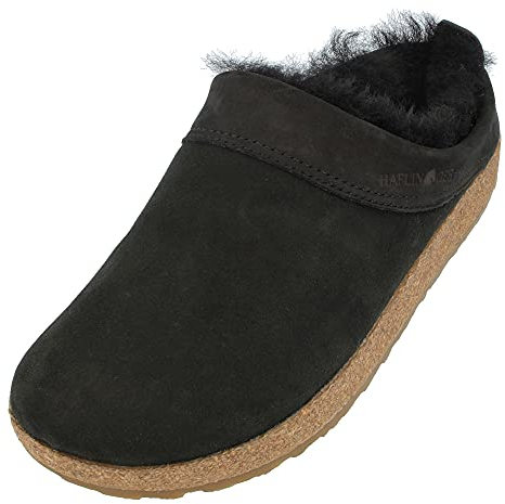 HAFLINGER Lammfellclog Snowbird Filzpantoffel Hausschuh (Schwarz 3), Gr 42