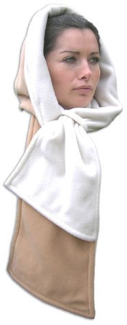 Sciarpa con Cappuccio Reversibile in Pile Beige et Blanc Taglia unica