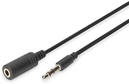 DIGITUS Cavo di prolunga Audio - Jack da 3,5 mm a Presa da 3,5 mm - Cavo Aux - Cavo Stereo - 2,5 m - Nero - per impianti Stereo, Home Cinema, soundbar, Computer