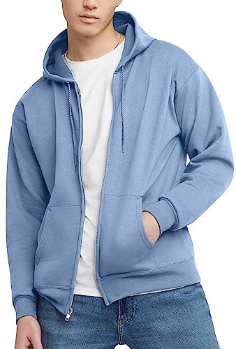 Hanes EcoSmart Felpa con Cappuccio in Pile con Cerniera Integrale, da Uomo, Azzurro Chiaro, Large