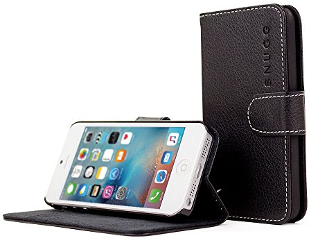 Snugg iPhone 5 / 5s Case, Black Leather iPhone 5/5s Flip Case Premium Wallet Phone Cover with Card Slots for Apple iPhone 5 / 5s