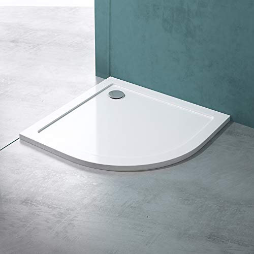 Mai & Mai Plato de Ducha 80x80x4 cm, Forma Cuarto de Círculo, Acrílico Blanco con Desagüe Al01, Antideslizante, Ultra Plano, Fácil de Instalar Faro3