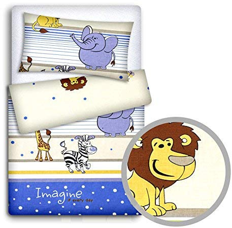 Babymam BABY BEDDING SET PILLOWCASE + DUVET COVER 2PC TO FIT JUNIOR BED (Safari blue)