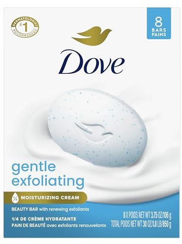 Dove Beauty Bar Soap 8 Bars Gentle Exfoliating, for Soft, Smooth Skin, Gently Renews Skin 3.75 oz