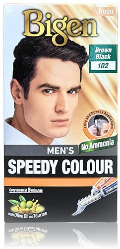 Bigen Men's Speedy Color | Cubre las canas en 5 minutos | Con aceite de oliva | Con cepillo especial - 102 Marrón Negro