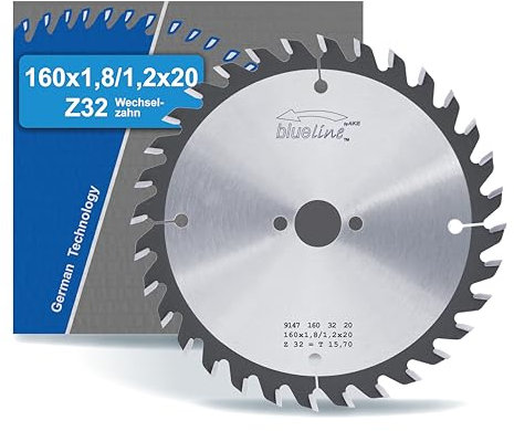 blueline by AKE Kreissägeblatt | 160x20 Z32 Wechselzahn, Hartmetall | fein | für Holz, Holzwerkstoff (auch beschichtet), Kunststoff | auf Handkreissäge, Tischkreissäge - für Mafell, Festool