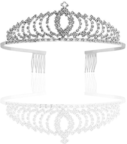 Vofler Silver Tiara Crystal Crown Headband Headpiece Rhinestone Hair Jewelry Decor for Women Ladies Little Girls Bridal Bride Princess Halloween Costume Party Birthday Wedding Pageant Prom with Combs