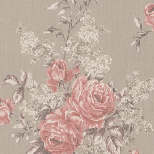 Casa Padrino Barock Textiltapete Grau/Silber/Rot 10,05 x 0,53 m - Tapete mit Blumenmuster