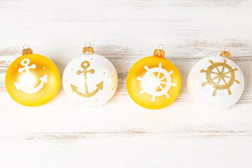 Christbaumkugel Gold weiß Anker Maritime Dekoration