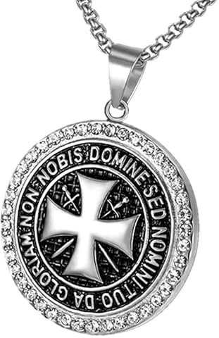 BOBIJOO JEWELRY - Pendentif Collier Templier Acier Inox 316L Argenté Zircon Croix Non Nobis + Chaîne