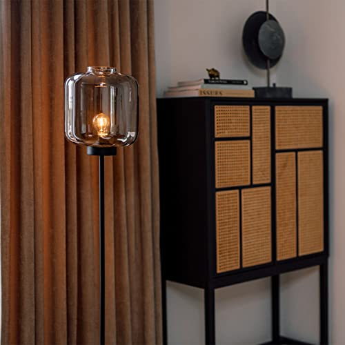 Qazqa - Design Stehleuchte I Stehlampe I Standleuchte I Lampe I Leuchte schwarz mit Rauchglas - Qara I Wohnzimmer I Schlafzimmer - Länglich - LED geeignet E27