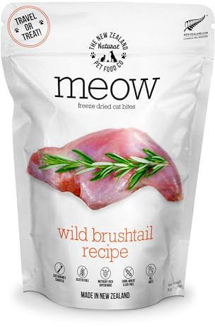 The New Zealand Natural Pet Food Co. Meow Freeze Dried Cat Food - Wild Brushtail Recipe, High Protein Treats, Meals & Toppers,Dry Cat Food,1.76 oz