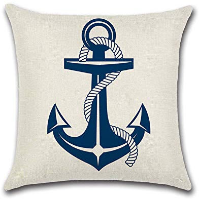 Schwar Textilien Kissenhülle Kissenbezug Maritim 45x45 cm Dekokissen Nautic Anker Schiff Bedruckt Muster 10-KH330-17