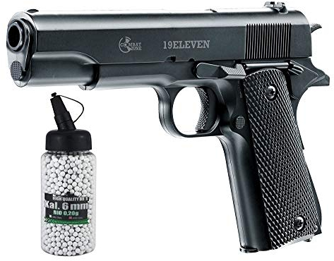 Set: Softair Pistole 19Eleven Vollmetall 0,5 Jule 6 mm BB Federdruck Softair + G8DS® Softair Munition Bio BBS Premium Selection 2000 Stück 0,20 g 6mm (3, 1)