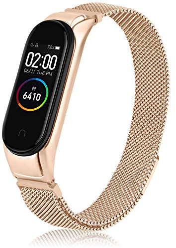 Oumida Bracelet Compatible pour Mi Band 4/ Mi Band 3 Bracelet Fermoir Magnétique en Métal, Poignet en Acier Inoxydable Bandes avec Xiaomi Mi Band 4/3 (Or rose)