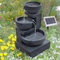 Gartenbrunnen Solarbrunnen Brunnen GRANITSCHALEN-Kaskade mit LED-Licht und Li-Ion-Akku, Vogelbad Wasserfall, Gartendeko mit Pumpe, Wasserspiel für Garten Terrasse, Balkon, Sehr Dekorativ