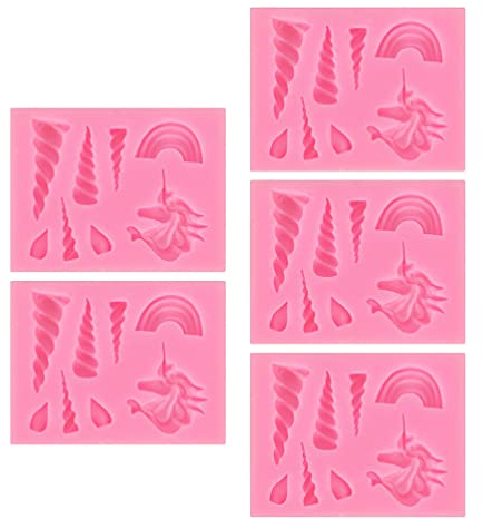 EXCEART 5pcs Mini Unicorn Mold Unicorn Ears Horn Rainbow Silicone Cake Fondant Mold Set Cupcake Toppers Fondant Chocolate Mold