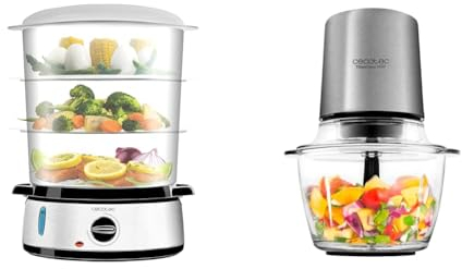 Cecotec Vapovita 3000 Steamer elettrico in acciaio inox con 800 W, 3 contenitori indipendenti & Tritatutto elettrico Cecotec 1000 Multifunzione