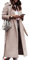 Minetom Damen Lange Jacke Herbst Winter Mantel Elegant Langarm Slim Fit Einfarbig Wollmantel Trenchcoat mit Gürtel E Beige L