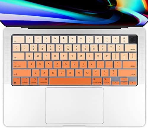 Batianda Premium Gradient Color Keyboard Cover for New MacBook Pro 14'' Pro 16'' 2024 2023 M4 M3 M2 M1 Pro/Max Chip & New MacBook Air 13 15 inch Soft-Touch Silicone Protective Skin,Gradient Orange