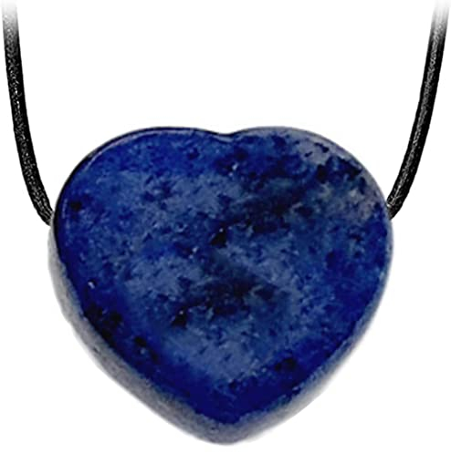 Kaltner Präsente Edelstein Halskette mit Anhänger/Dumortierit Blau/Lederband mit Herz Anhänger/Hochwertiger Edelsteinanhänger mit Lederkette/Edelsteinherz Ø 20 mm