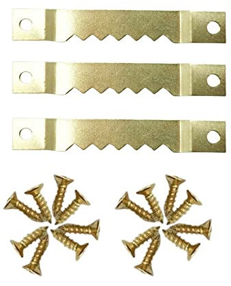Saw Tooth Hangers Brass Picture Hanging Fixing Screw in Double Hole Hanger Hooks with Screws for Art Photo Canvas Wall Mounting Pack of 10 (63MM)