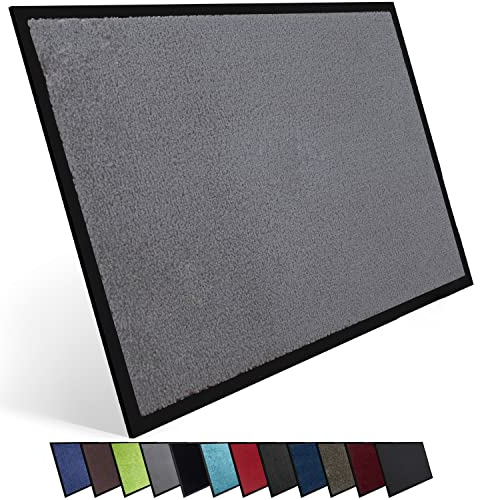 Entrando Fußmatte 60x90 cm für Flur & Eingang – Flacher, saugfähiger Teppich für Innen und Außen – rutschfest, pflegeleicht, schnelltrocknend – ideal für Wohnungstür oder Praxis (Grau)